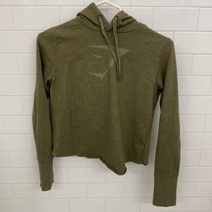 GYMSHARK crop hoodie with crossed back—army green
